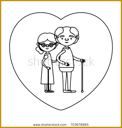 sketch silhouette of heart shape greeting card with caricature full body elderly couple embraced grandfather in 437418