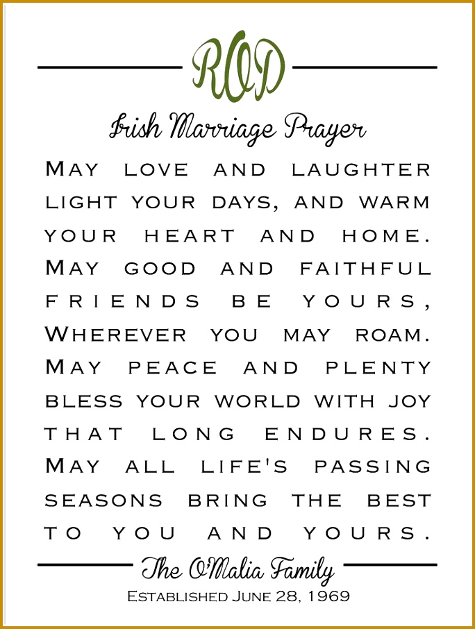 Monogram Irish Marriage Prayer Great Wedding Anniversary or Life Occasion… 906684