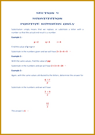 Section 4 algebra worksheets substitution 465329