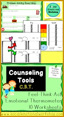 Cognitive Behavioral Pack with CBT Worksheets and Feelings Thermometers 398219