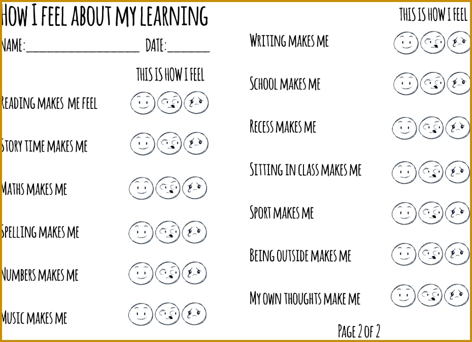 This worksheet helps students aides and teachers to understand how the student feels about their 675930
