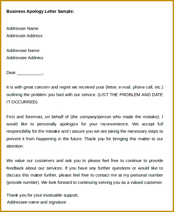 Business Apology Letter Format 558678