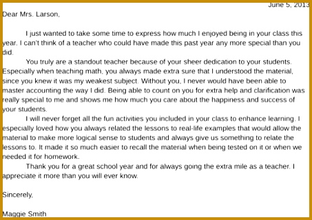 teacher thank you letter sample teacher appreciation letter TEACHER 320453