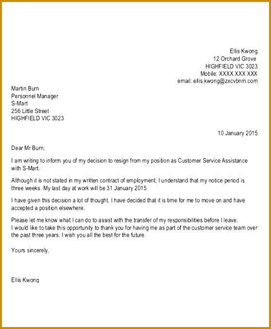 Personalized Resignation Letter Template 678558