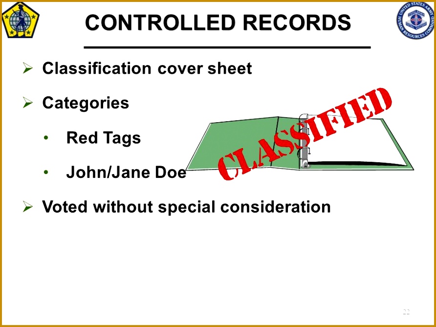 CONTROLLED RECORDS Classification cover sheet Categories Red Tags 669892