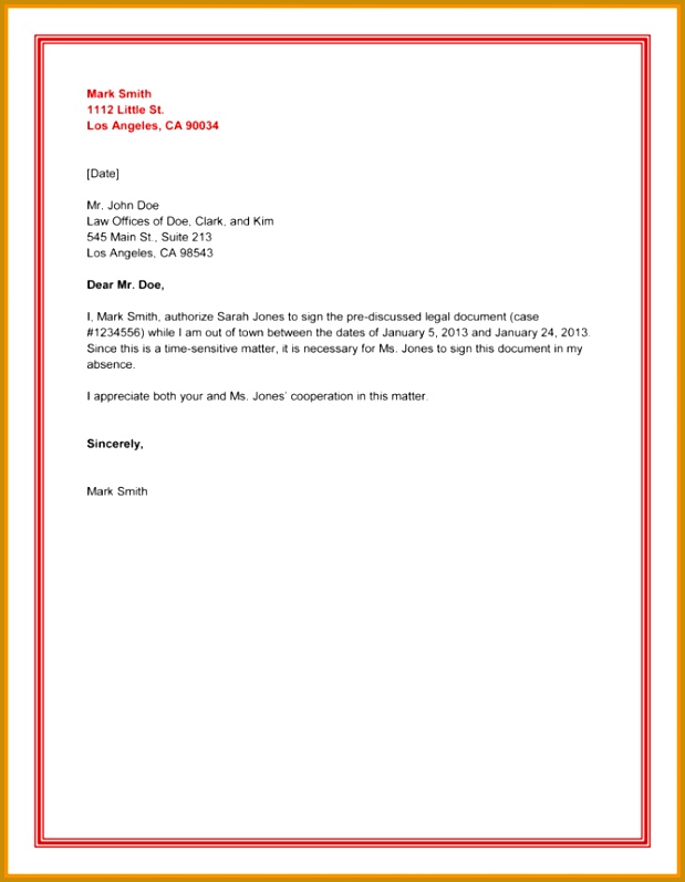 authorisation letter to bank Legal Authorization Letter Sample 650841 797619
