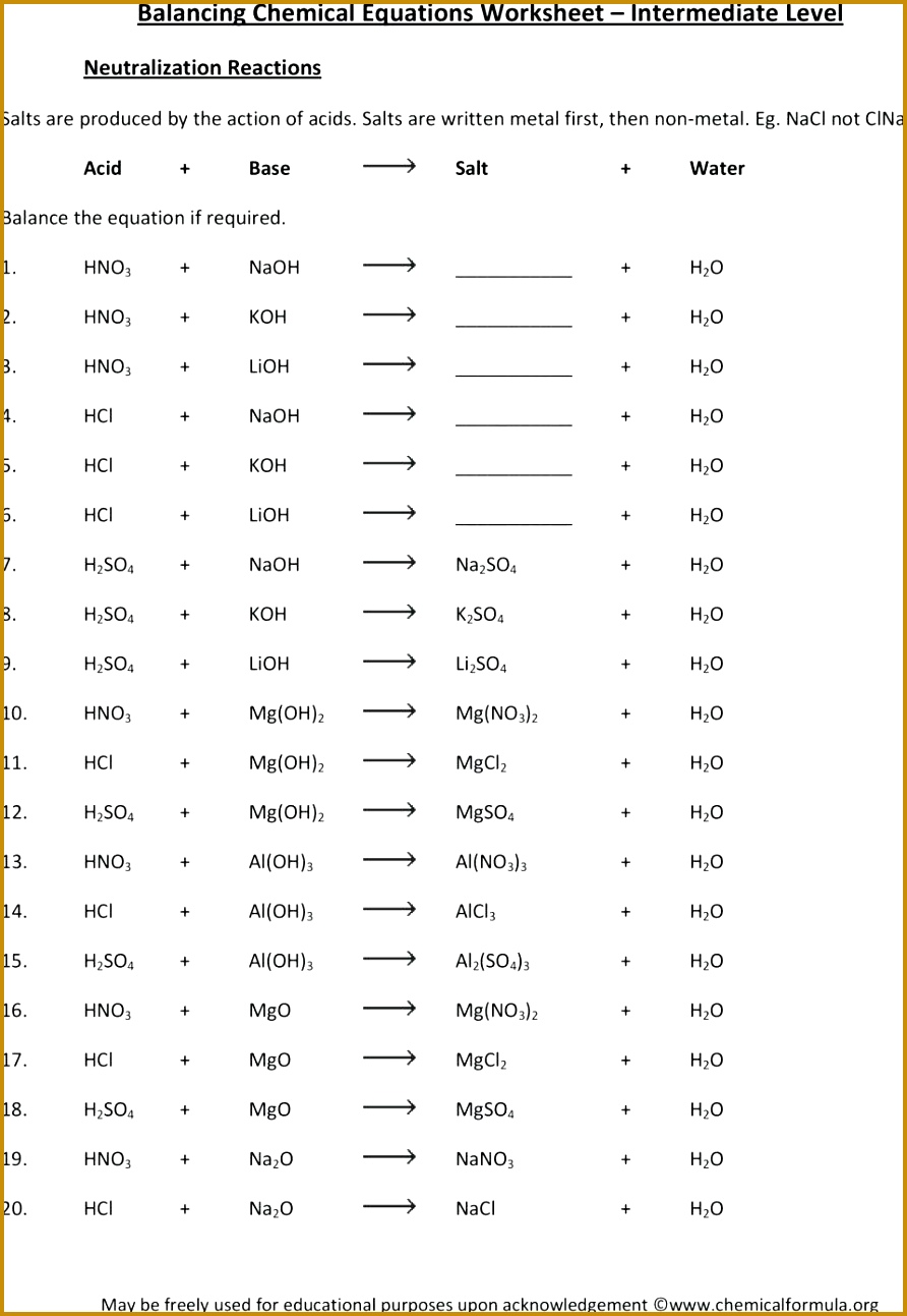 balancing chemical equations worksheets 8921293