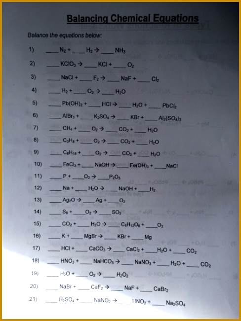 Image for Balancing Chemical Equations Balance the equations below 651488