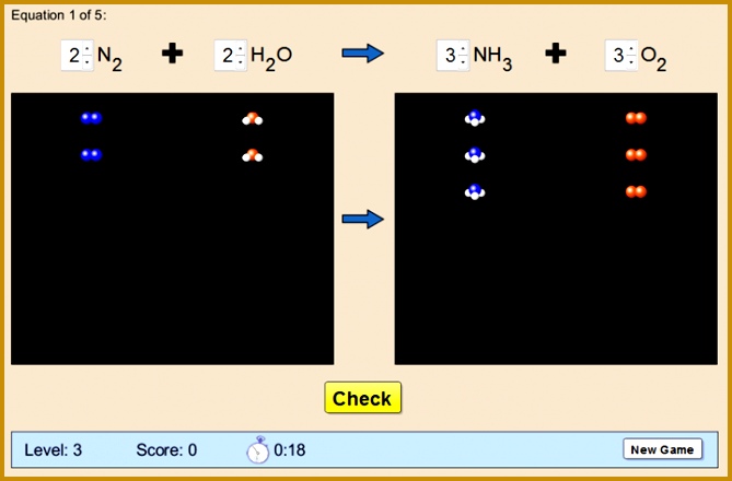 At all levels students had two chances to enter the least coefficients for a balanced equation receiving feedback each time they submitted an answer to be 440669