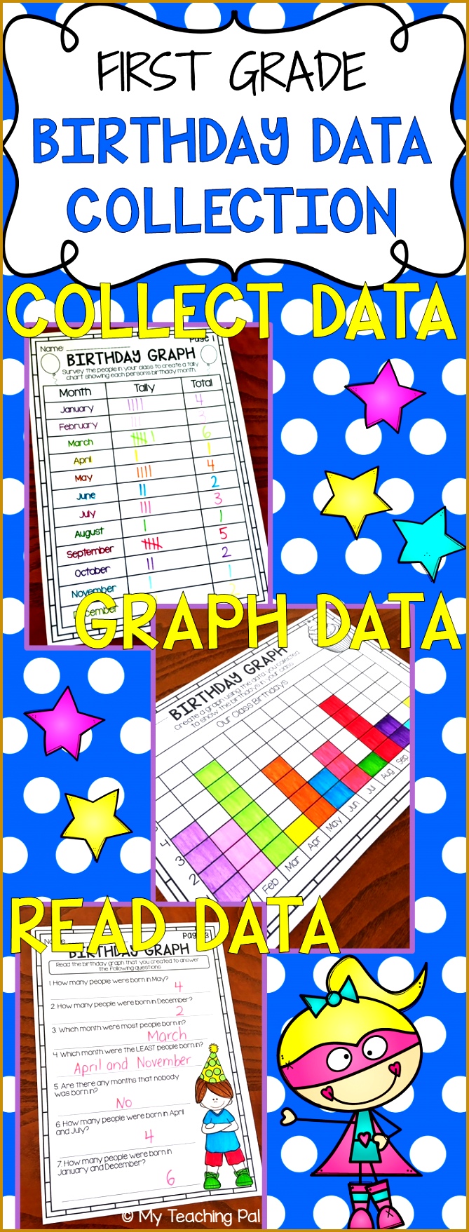 Birthday Bar Graphs and Data Collection for First Grade Printable worksheet pack covering tally marks 1757669