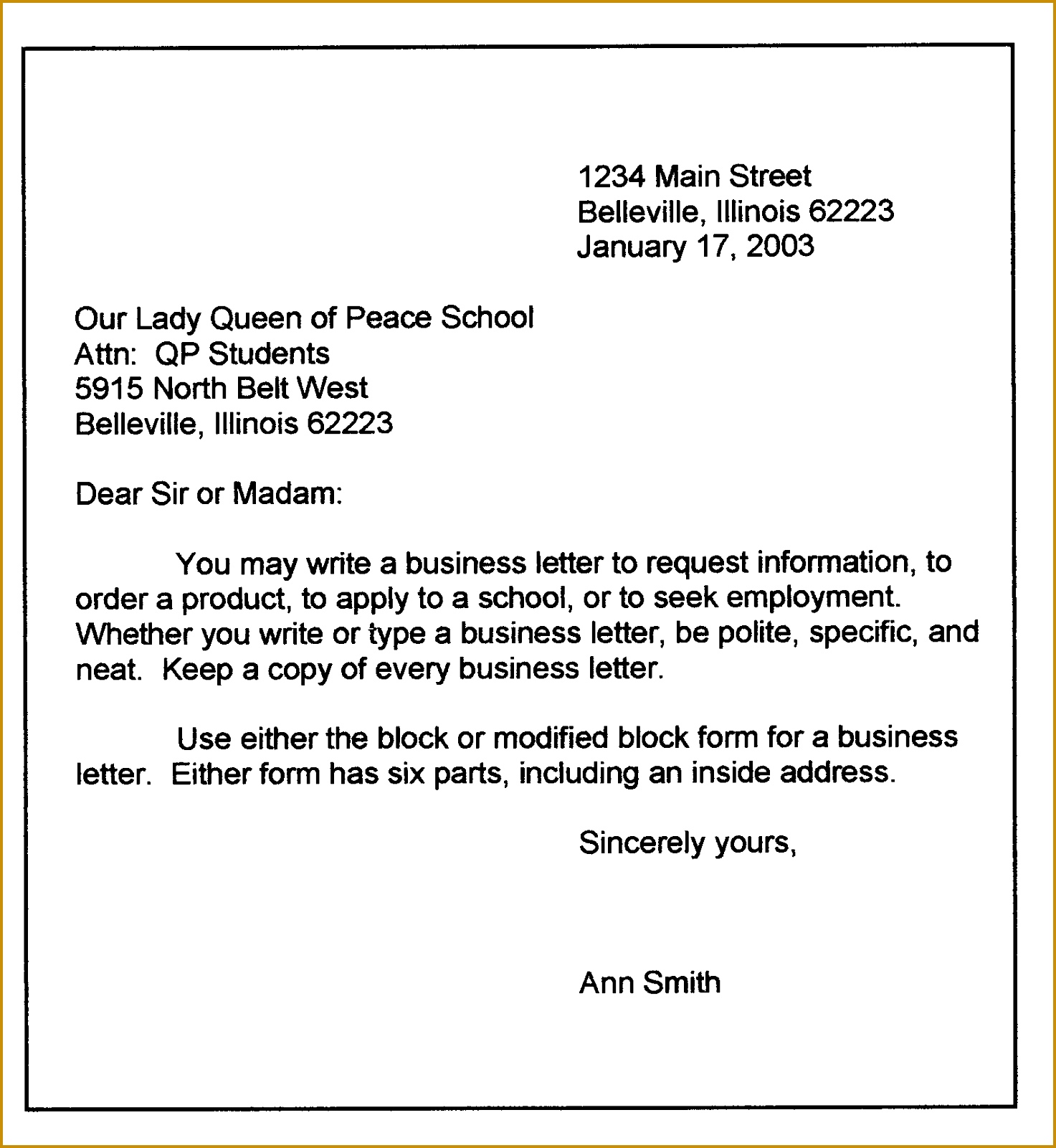 Personal Business Letter Format jvPng Personal Business Letter Format Sample business letter modified block format blank letter Pinterest 14731601