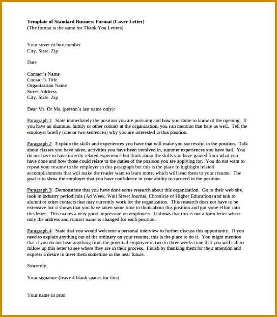 Template of Standard Business Cover Letter PDF Format 623544