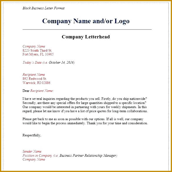 business format letter business letter of re mendation for promotion 583583