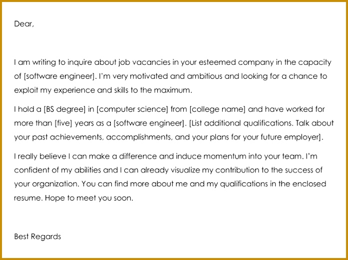 Job Inquiry Letter Sample 521697