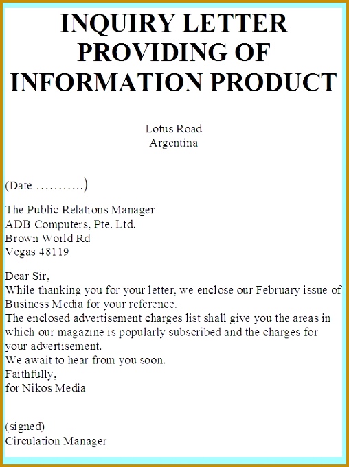 Inquiry Letters Example 681508