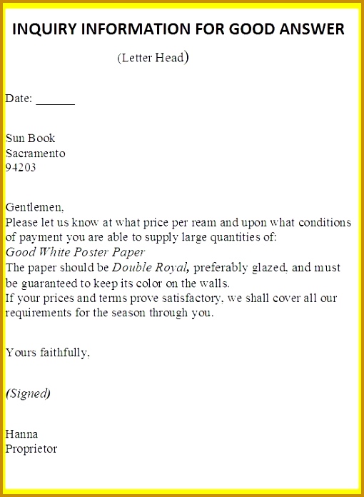 Awesome Collection Inquiry Information Good Answer Letterbusiness Letter Examples Stunning Business Letter Inquiry Samples 510696