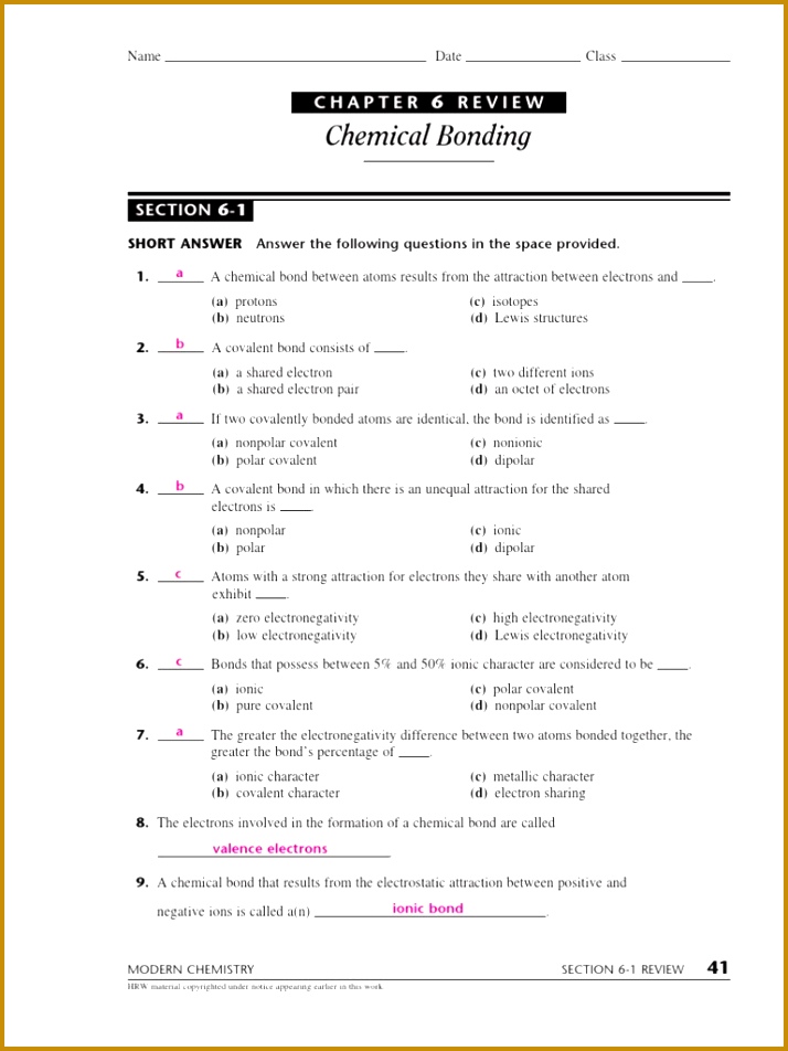Science Content Guide RM Source · Chapter 6 Review Chemical Bonding Section 2 Sectional Ideas 952714