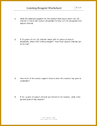 Limiting Reagent Worksheet Everett munity College 429332