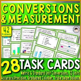 Unit Conversions & Measurement 28 Task Cards 42 Problems Metric & SI Chemistry WorksheetsTask CardsFactors 325325