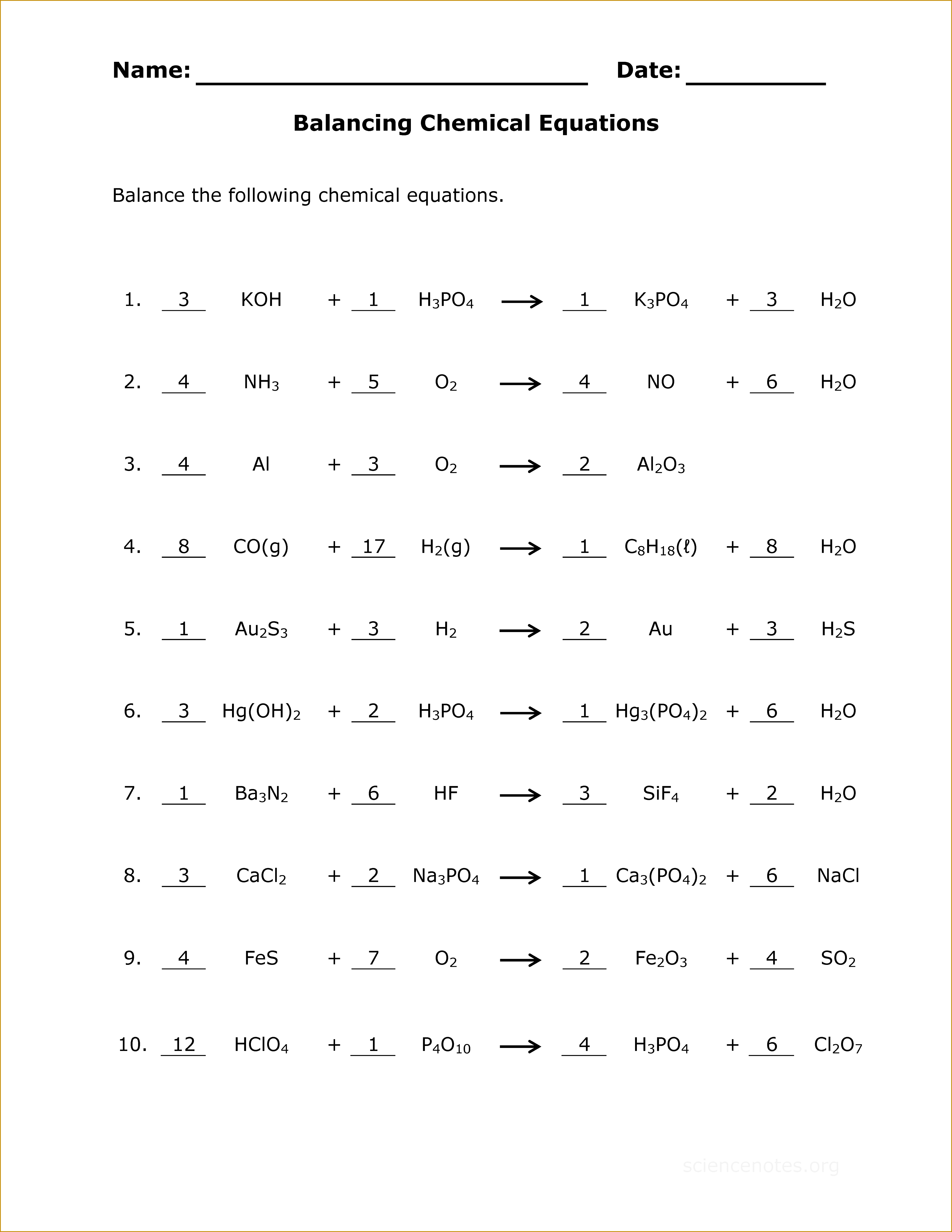 balancing chemical equations worksheet Google Search 61384743