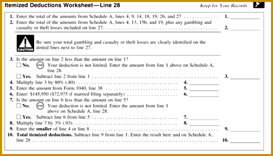 Itemized Deductions Worksheet 312544