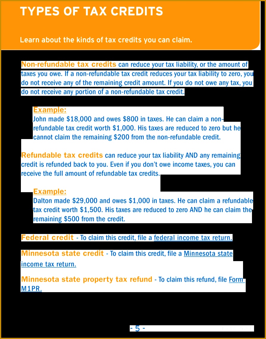TYPES OF TAX CREDITS Learn about the kinds of tax credits you can claim Non 8921136
