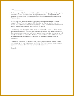 Restaurant plaint Letter Response Letter of plaint 338261