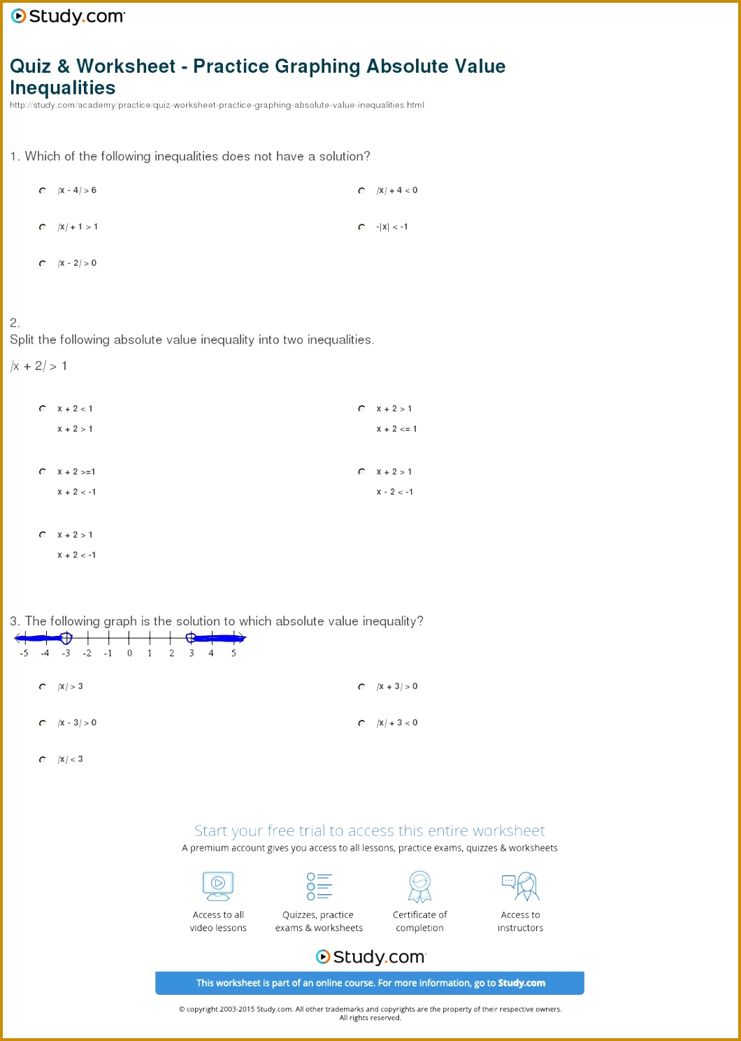 Print Solving and Graphing Absolute Value Inequalities Practice Problems Worksheet 14881060