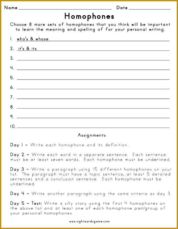 Homophone Spelling Words Worksheet 2 734569