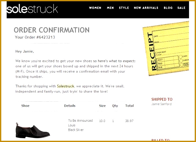 Solestruck Order Confirmation Email 625454