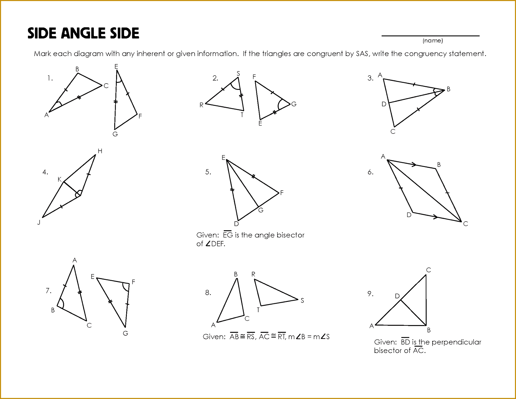 Congruent Triangles Worksheet 15812046
