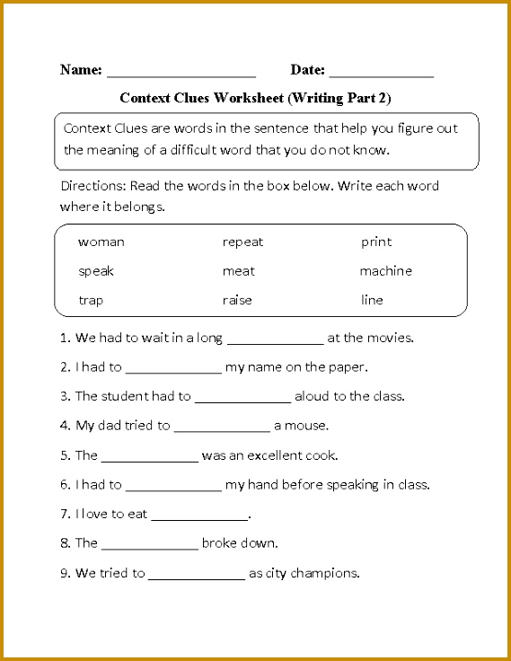 Context Clues Worksheets Writing Part 4 Advanced jhendignadice 569736