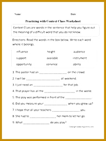 Practicing with Context Clues Worksheet 288218