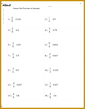 Fractions and Decimals Worksheet 1 Solutions 359279