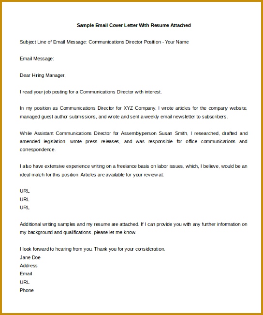 9 email cover letter templates free sample example format 651544