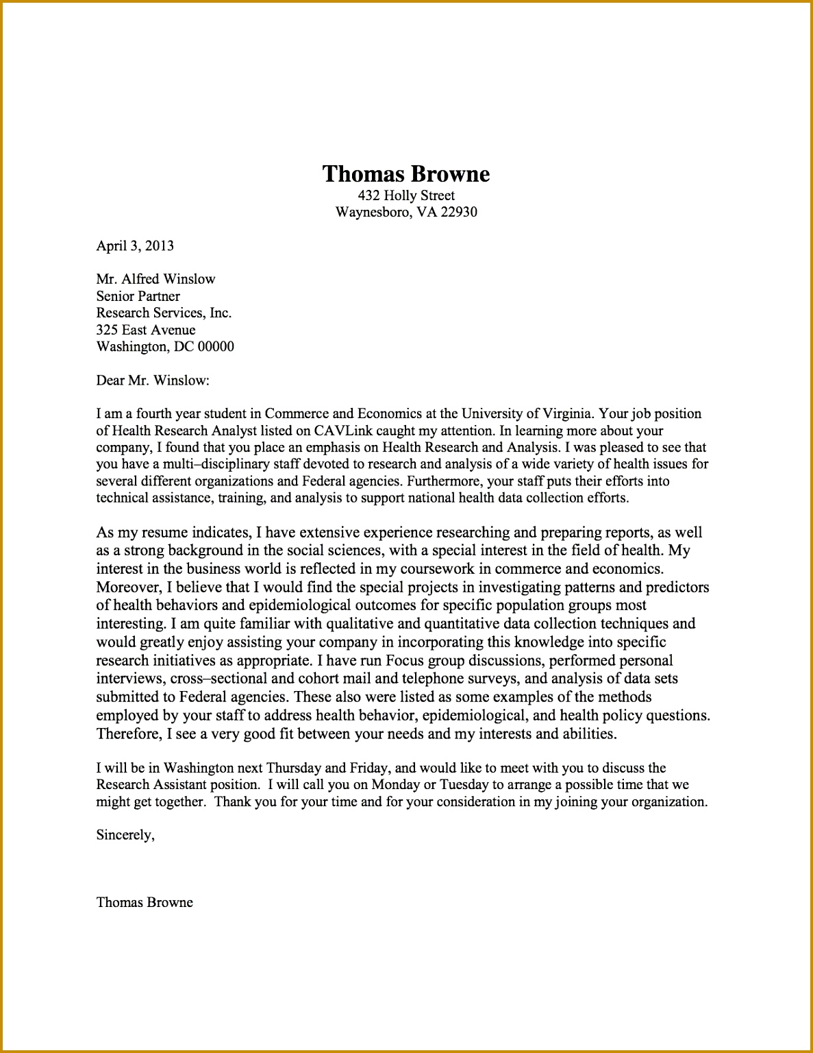 Cover Letter Example Thomas Browne 15361187