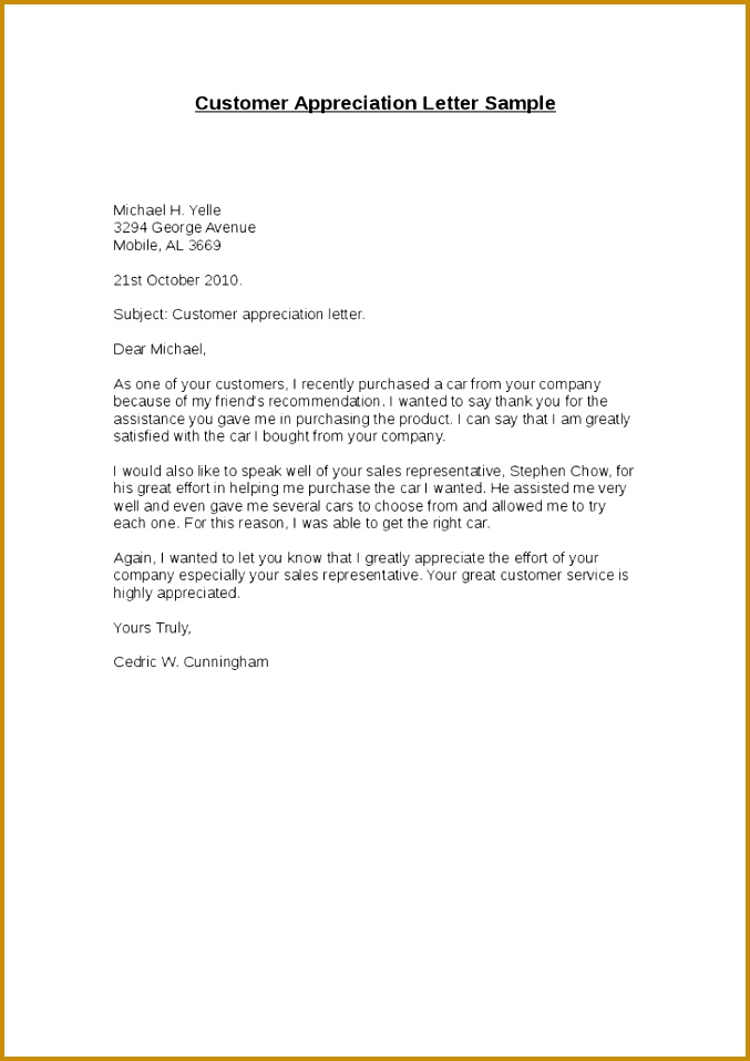 Best s Sample Letters To Customers Sample Business Thank You Letter To Customer For Appreciation 958677