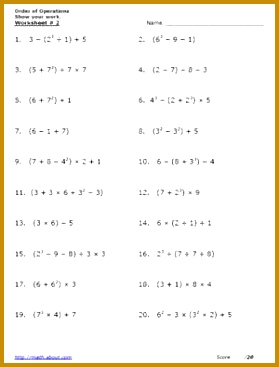 Practice the Order of Operations With These Free Math Worksheets Grade 6 Math Worksheets5th 367279