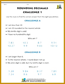 Here you will find our Rounding Decimals Worksheet Challenges to help your child apply their skills to round decimals to the nearest tenth or 2 decimal 219283