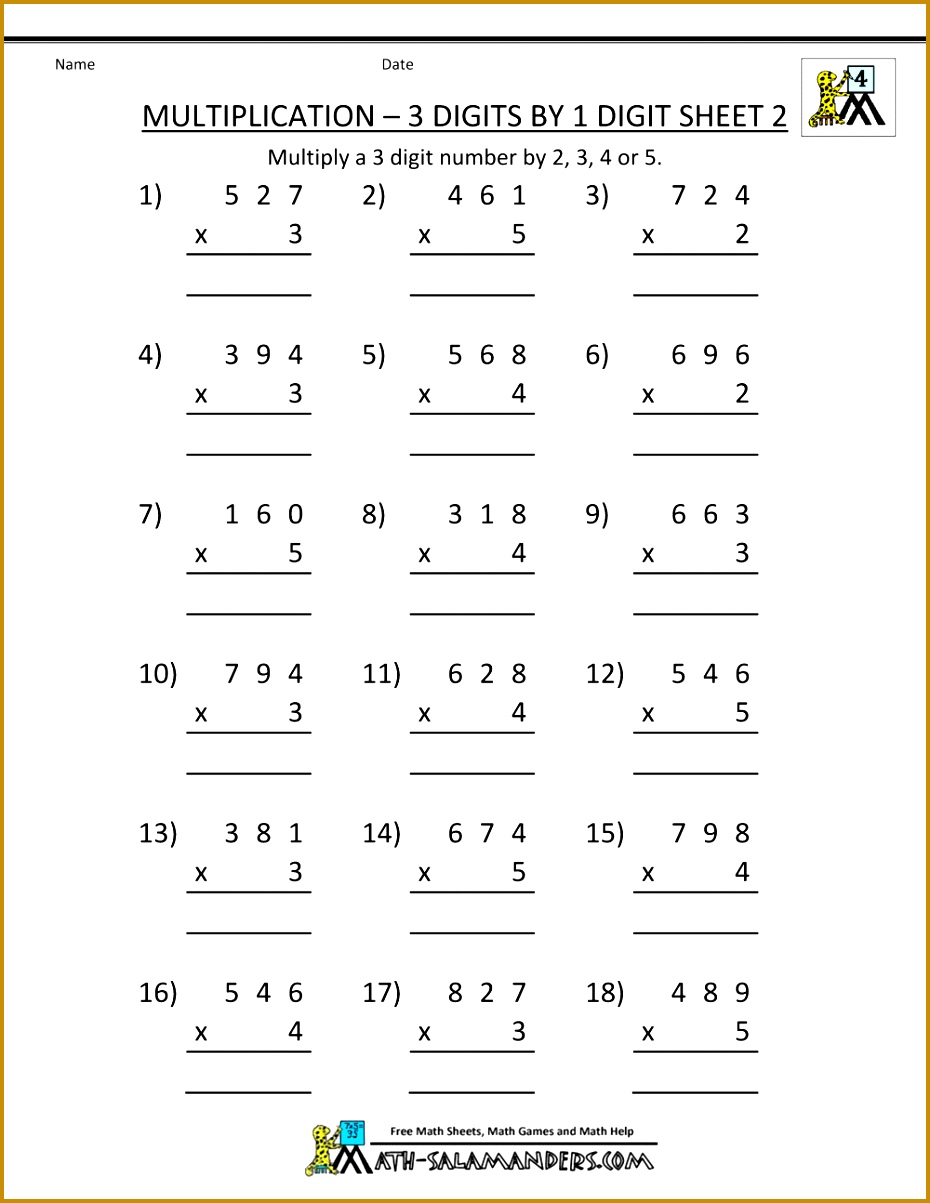 free 4th grade math worksheets multiplication 3 digits by 1 digit 2 9301203