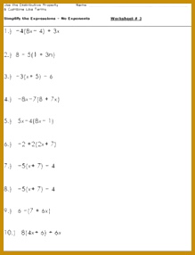 Algebra Worksheets for Simplifying the Equation Simplifying ExpressionsAlgebra WorksheetsDistributive PropertyStudent 286219