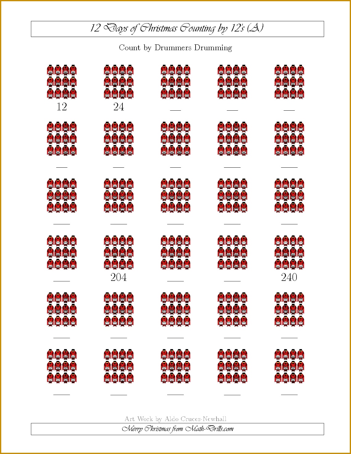 12 Days of Christmas Counting by Drummers Drumming A Math Worksheet freemath 14731138