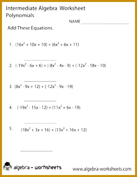 Polynomials Intermediate Algebra Worksheet 360279