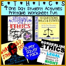 ETHICS 4 Pack 4 e Day Student Activities in Fun Printable Worksheets 219219