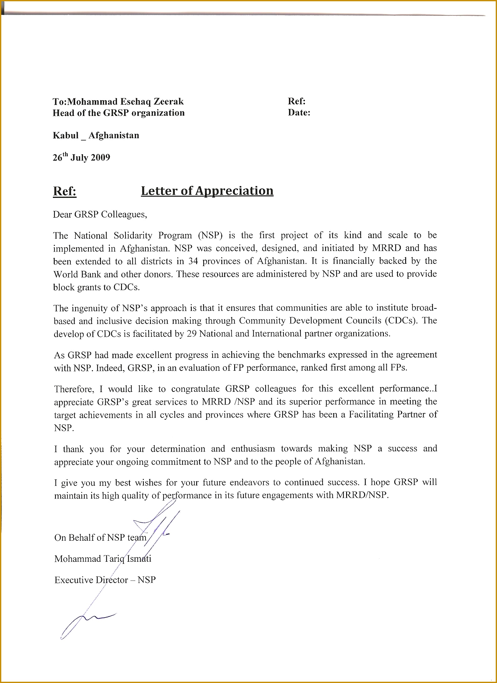 appreciation letter format FMDP Appreciation Letter 21741581