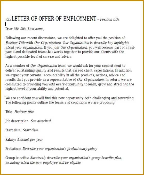 Formal fer of Employment Letter 678558