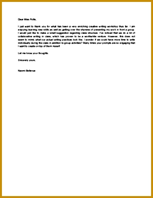 Sample Letter of Suggestion to Teacher 409316