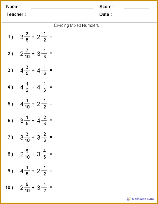 Dividing Mixed Numbers Fractions Worksheets 677524