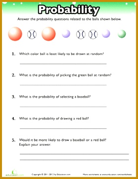 Fourth Grade Probability Fractions Worksheets Probability Practice 361279