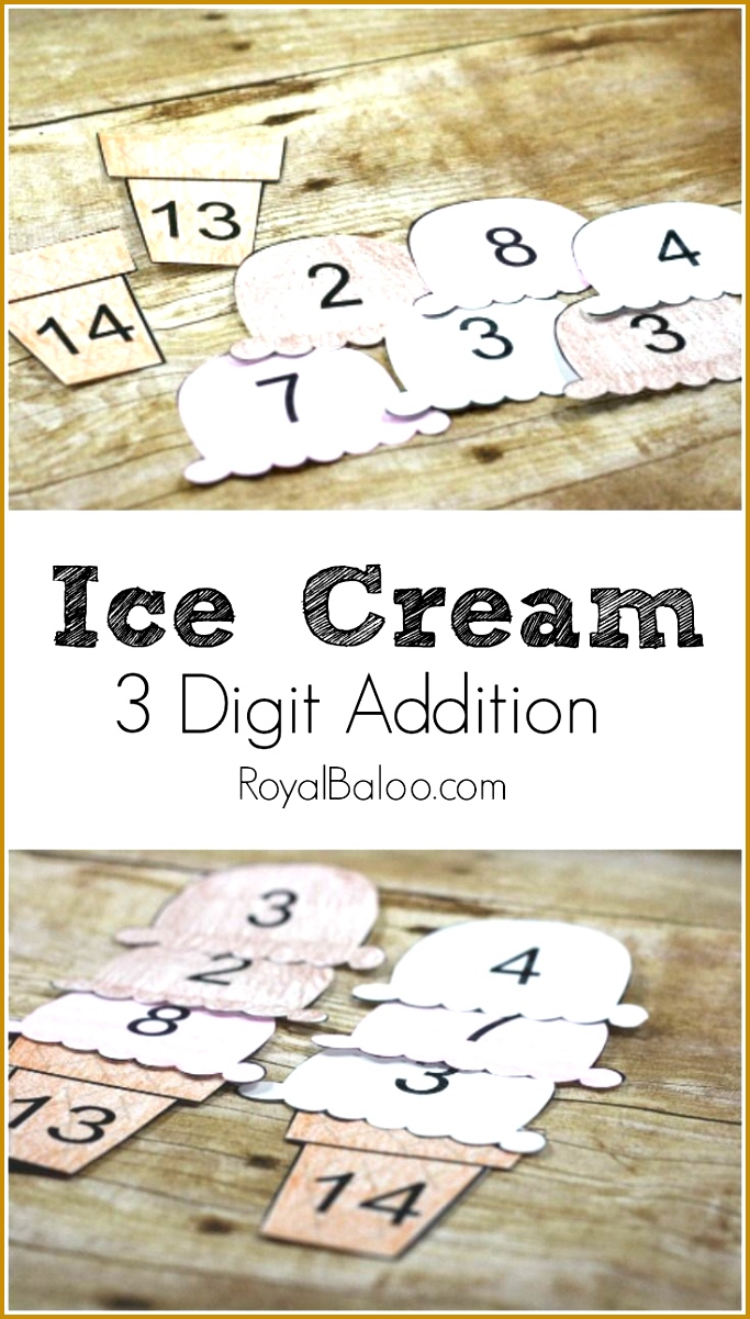 Ice Cream 3 digit addition printables Practice addition facts while enjoyed the cool summer treat 1201683